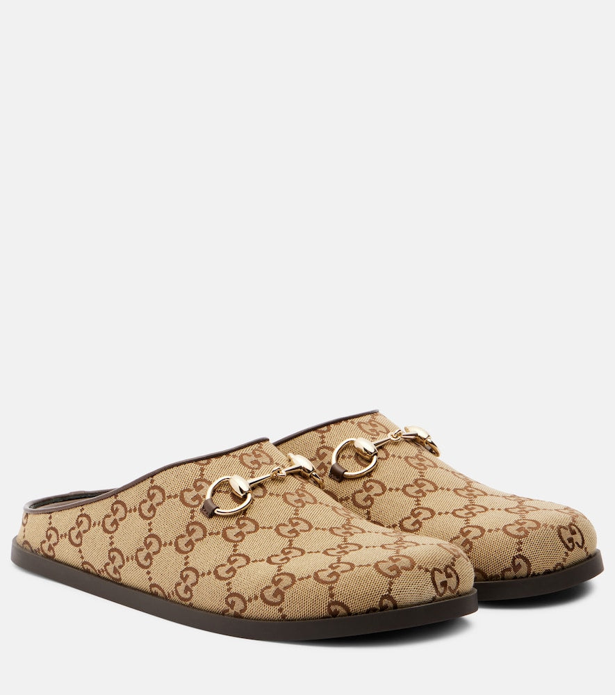 Gucci GG leather-trimmed mules in Beige - Mules