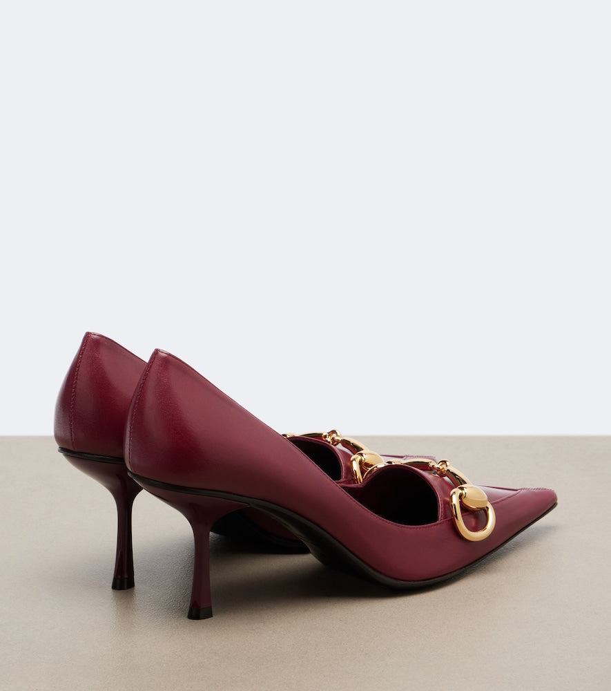 Gucci Helena Horsebit leather pumps (Burgundy) - Mid Heel Pumps