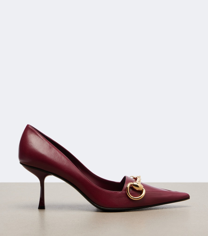 Gucci Helena Horsebit leather pumps (Burgundy) - Mid Heel Pumps