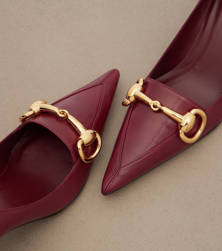 Gucci Helena Horsebit leather pumps (Burgundy) - Mid Heel Pumps