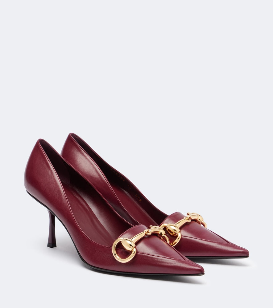 Gucci Helena Horsebit leather pumps (Burgundy) - Mid Heel Pumps