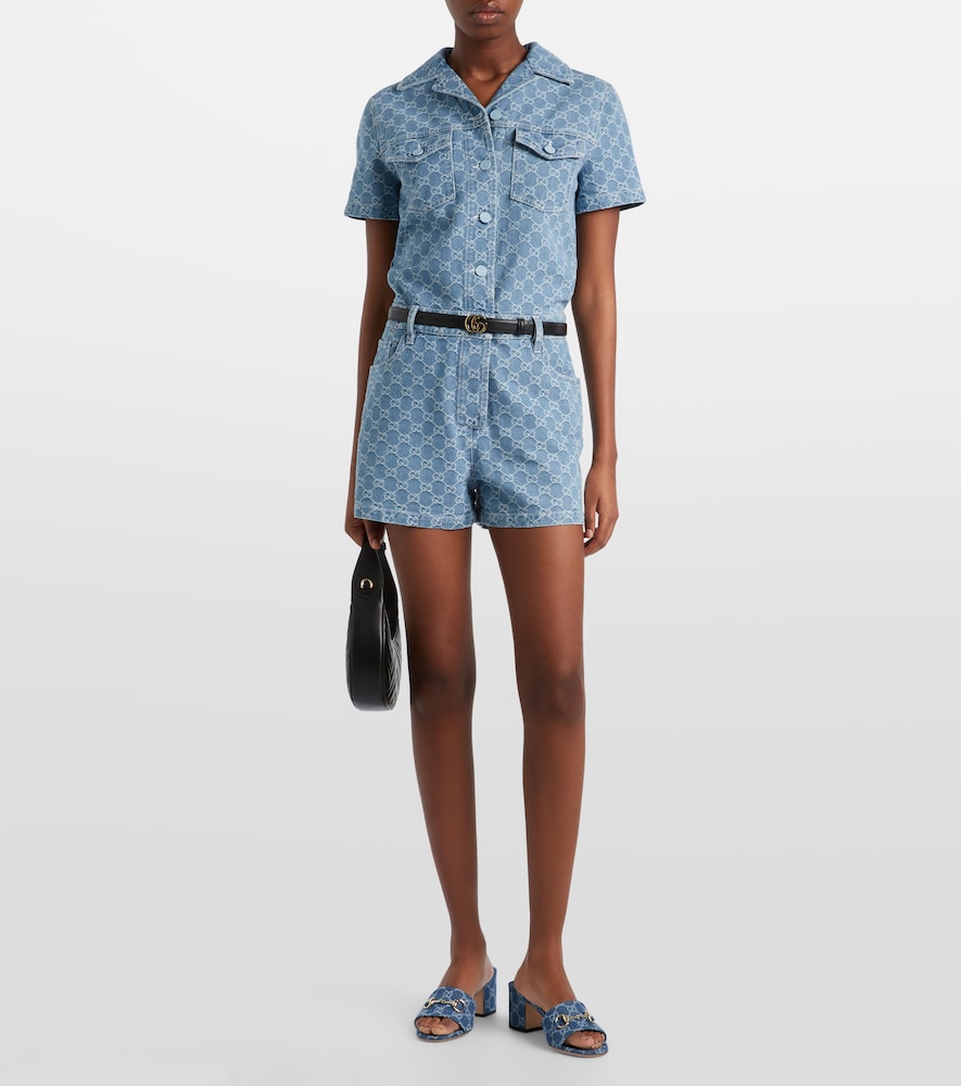 Blue Gucci Horsebit GG denim sandals - Heeled Sandals