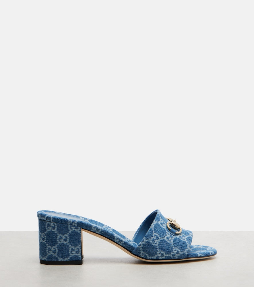 Blue Gucci Horsebit GG denim sandals - Heeled Sandals