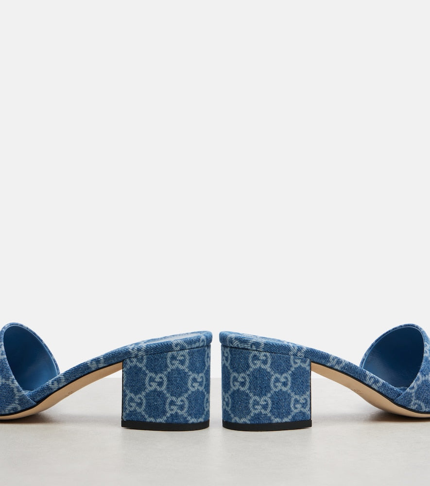 Blue Gucci Horsebit GG denim sandals - Heeled Sandals