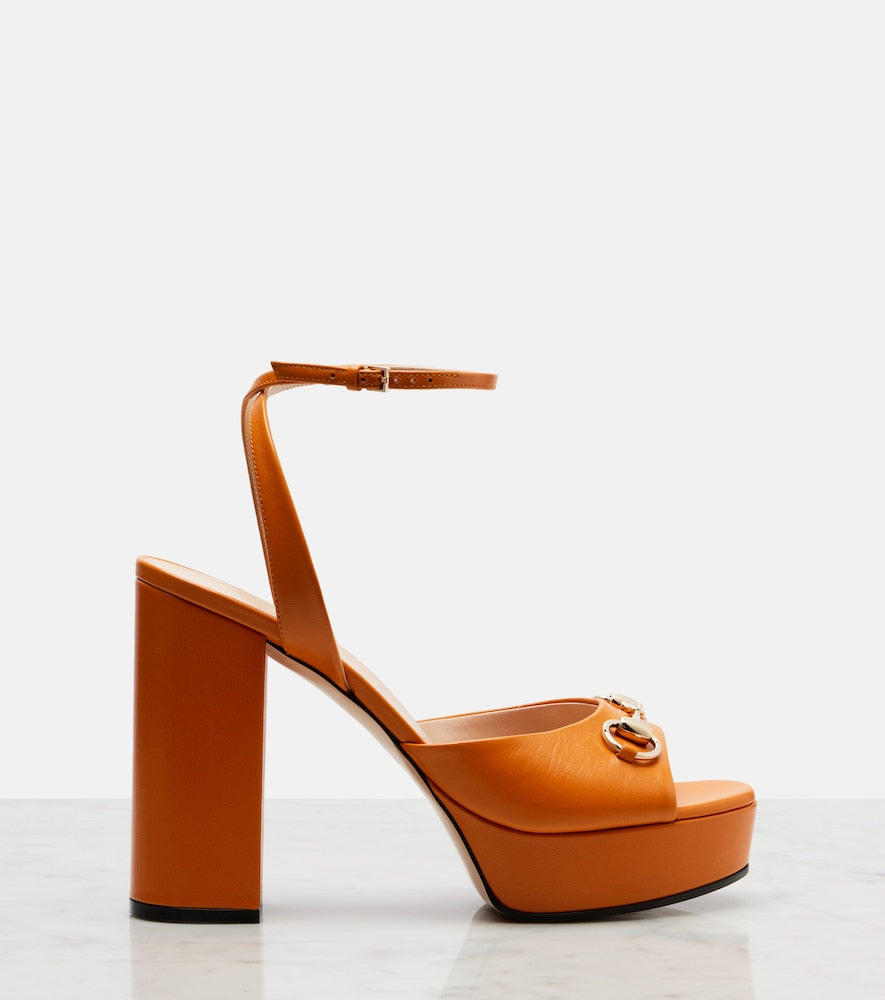 Gucci Horsebit leather platform sandals in Orange - Heeled Sandals