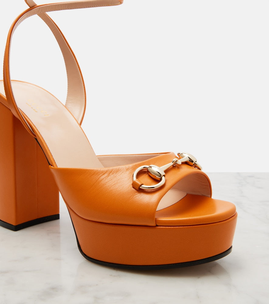 Gucci Horsebit leather platform sandals in Orange - Heeled Sandals