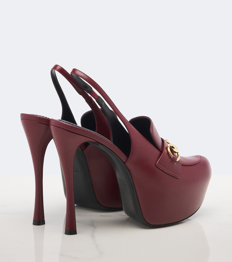 Burgundy Gucci Horsebit leather slingback pumps - High-Heel Pumps