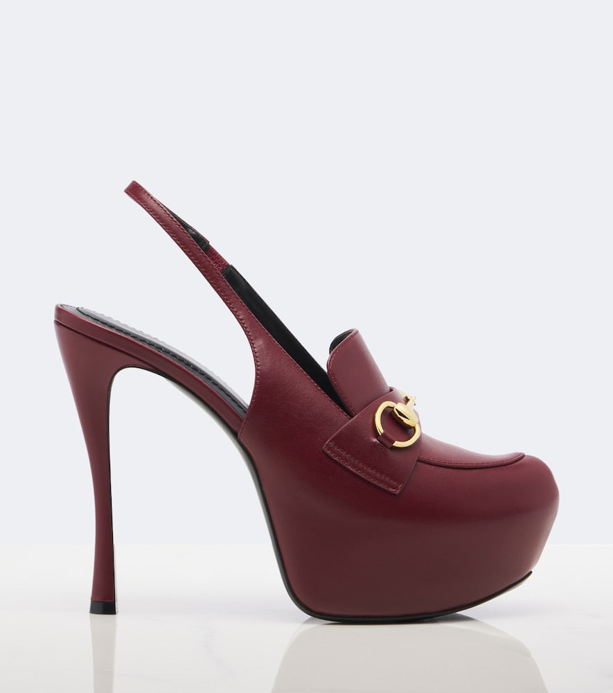 Burgundy Gucci Horsebit leather slingback pumps - High-Heel Pumps