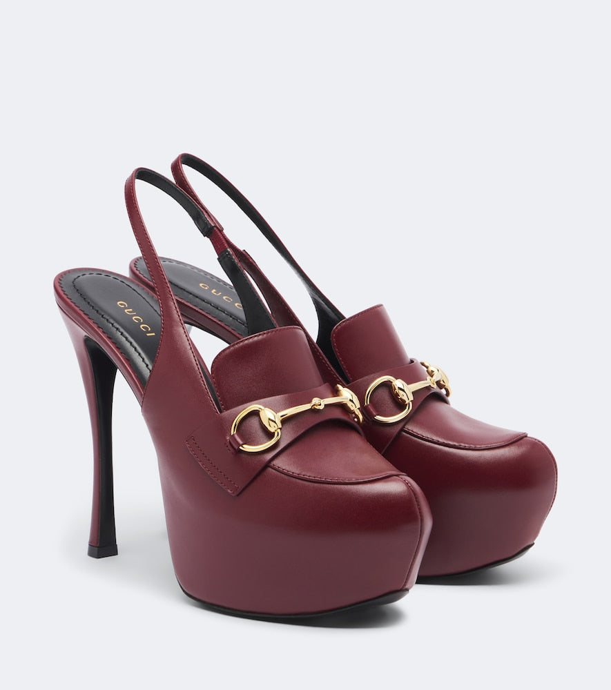 Burgundy Gucci Horsebit leather slingback pumps - High-Heel Pumps