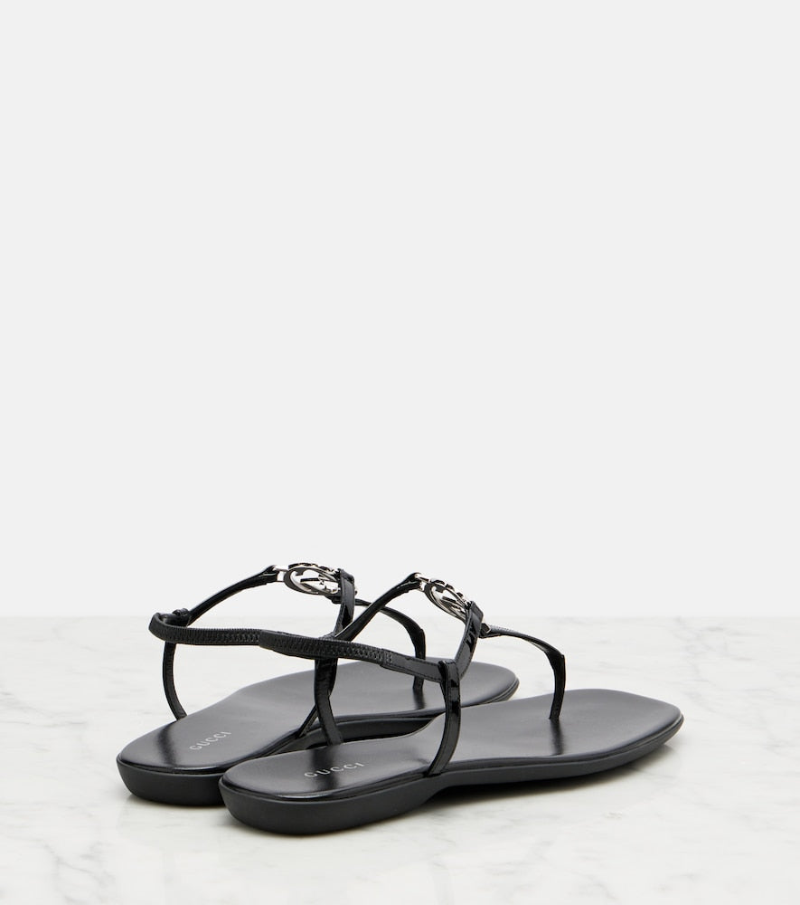 Black Gucci Interlocking G leather thong sandals - Flat Sandals