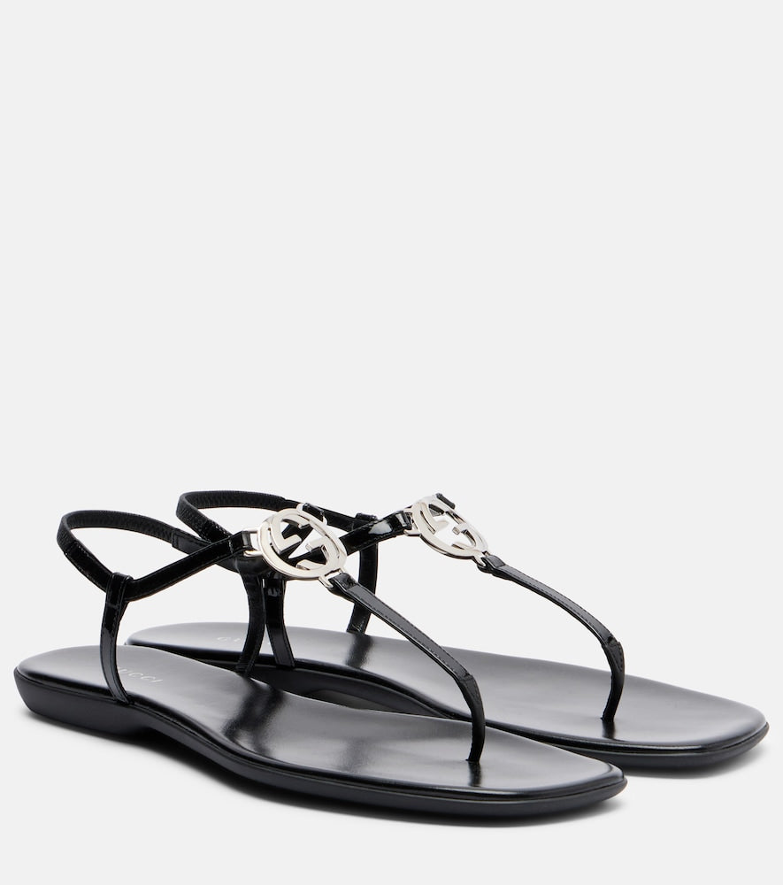 Black Gucci Interlocking G leather thong sandals - Flat Sandals