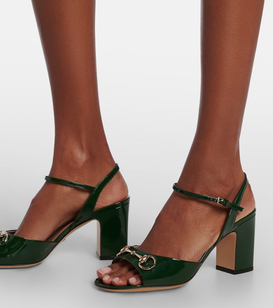 Gucci Lady Horsebit 75 patent leather sandals (Green) - Heeled Sandals