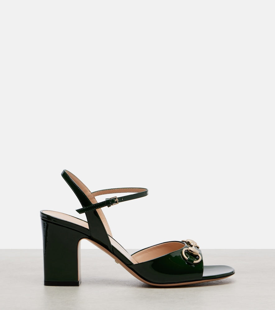 Gucci Lady Horsebit 75 patent leather sandals (Green) - Heeled Sandals