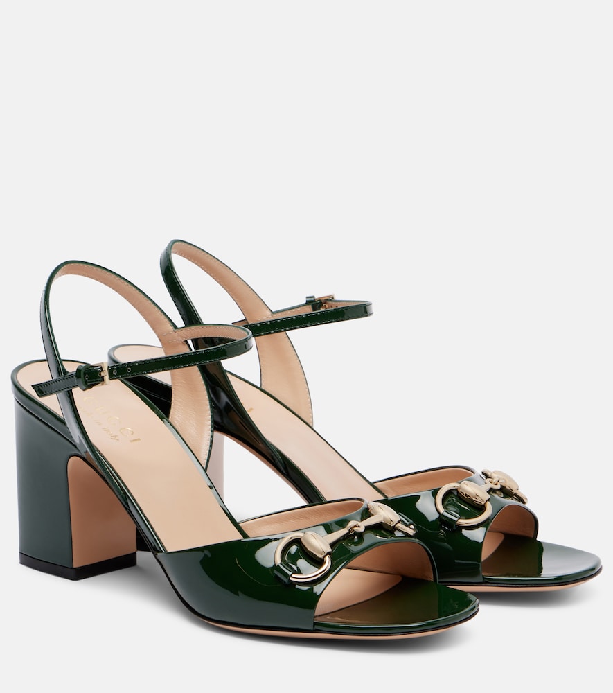 Gucci Lady Horsebit 75 patent leather sandals (Green) - Heeled Sandals