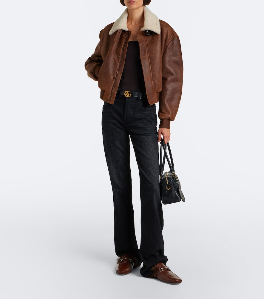 Brown Gucci Larindo Horsebit shearling-lined leather mules - Mules