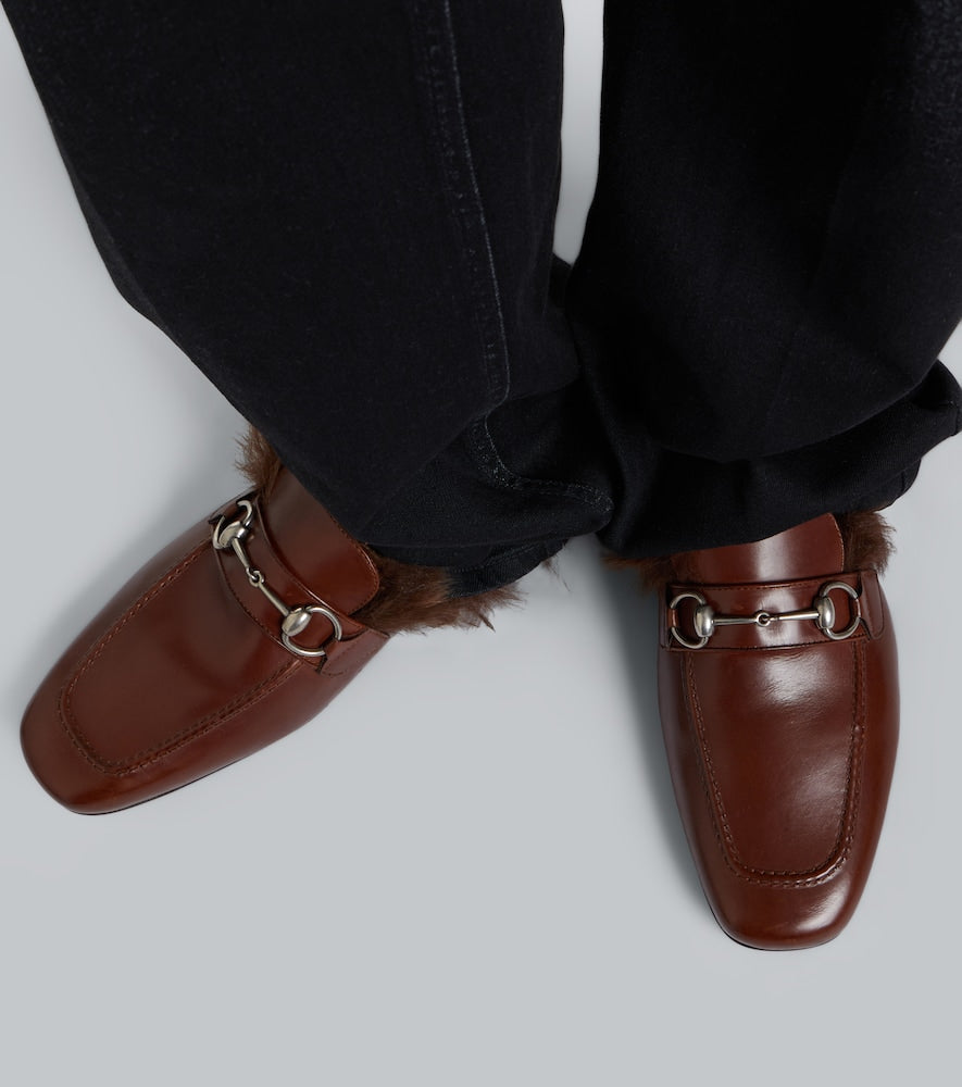 Brown Gucci Larindo Horsebit shearling-lined leather mules - Mules