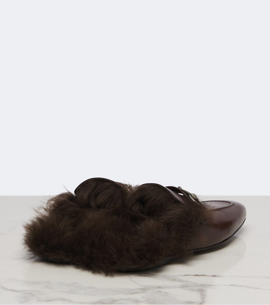 Brown Gucci Larindo Horsebit shearling-lined leather mules - Mules