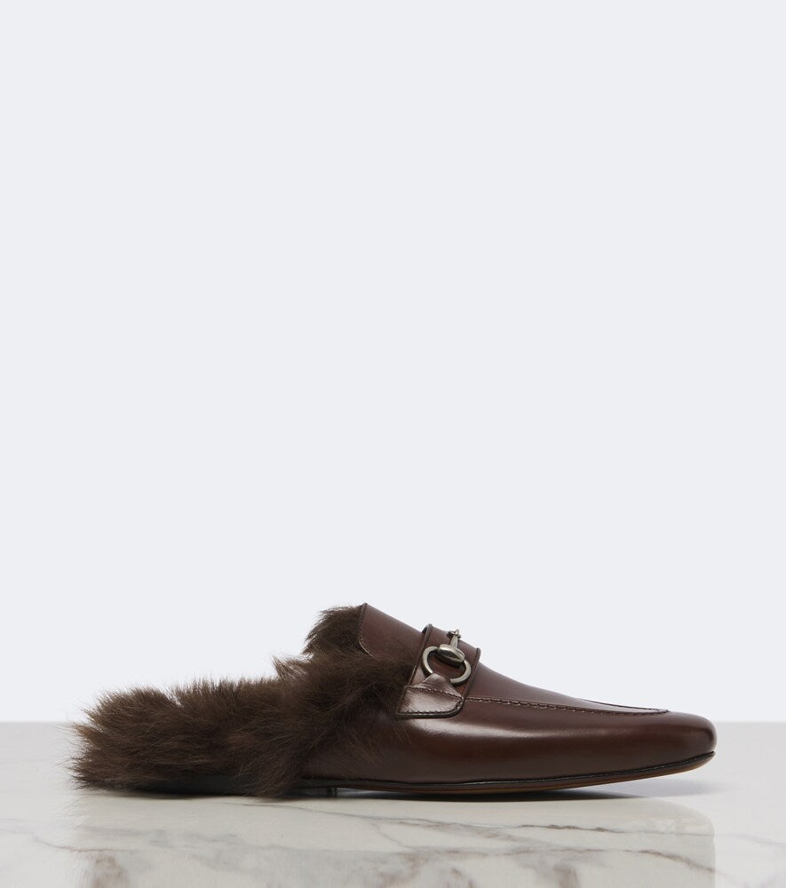 Brown Gucci Larindo Horsebit shearling-lined leather mules - Mules