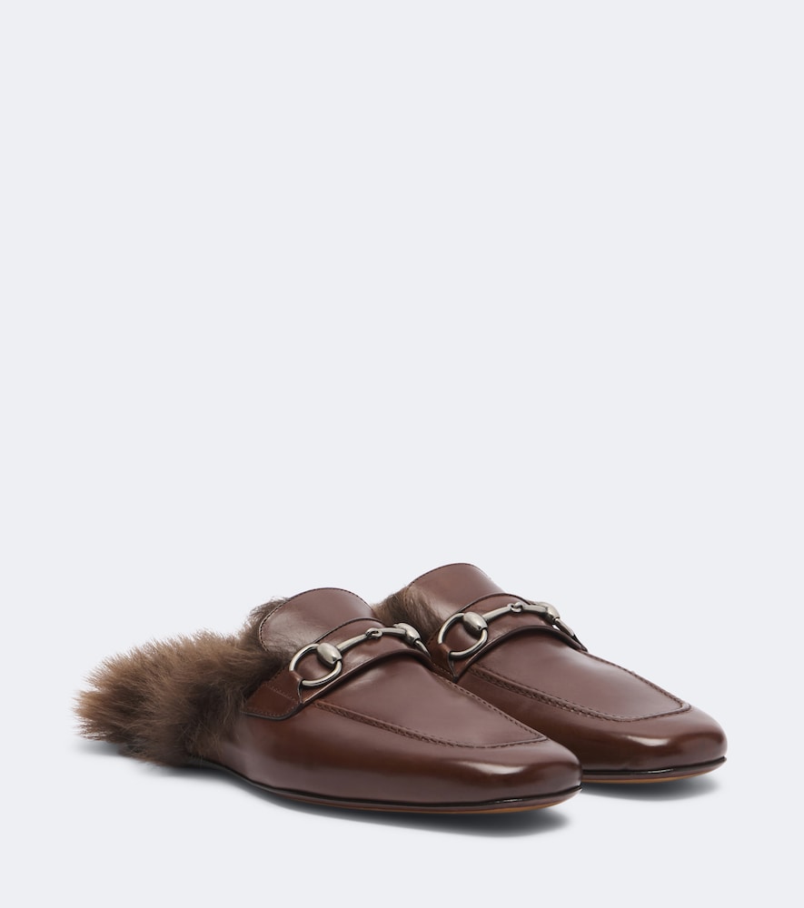 Brown Gucci Larindo Horsebit shearling-lined leather mules - Mules