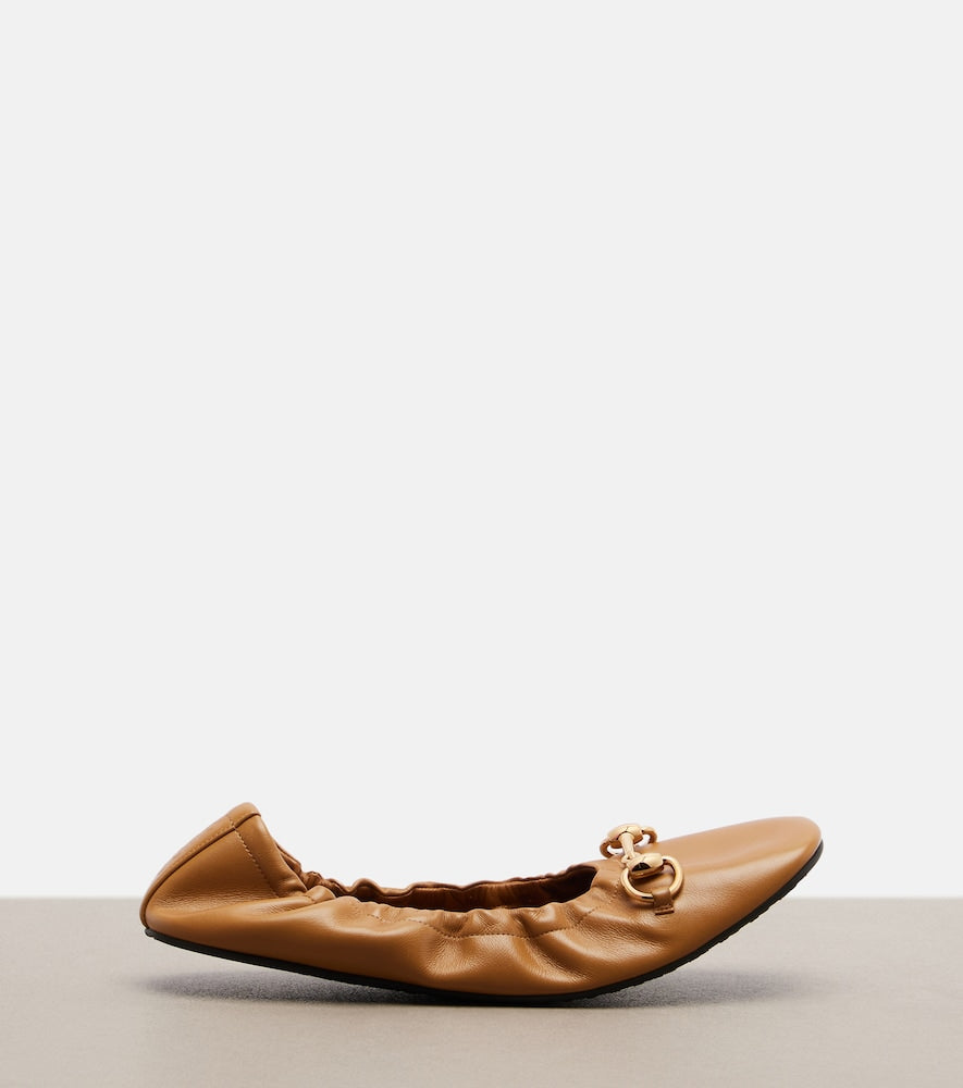Brown Gucci Prima Horsebit leather ballet flats - Ballerina Flats