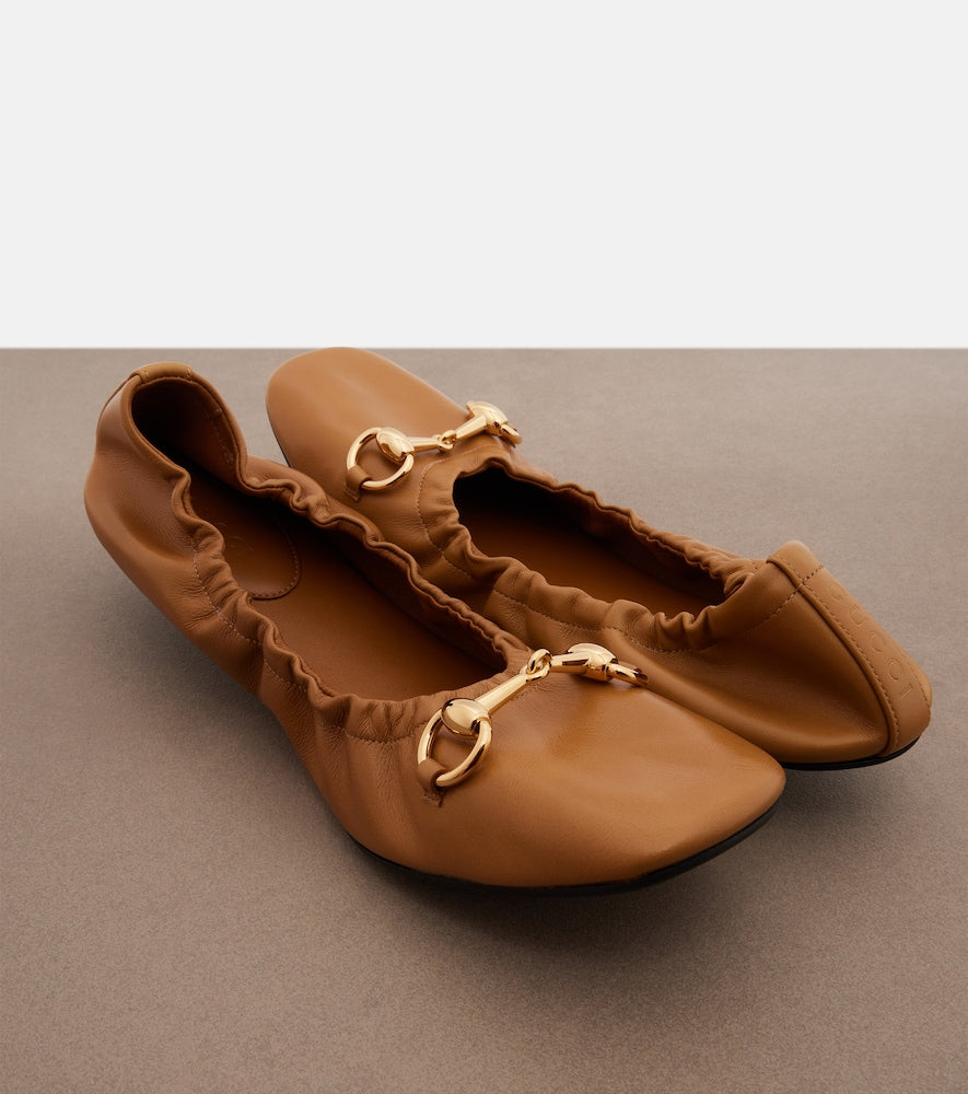 Brown Gucci Prima Horsebit leather ballet flats - Ballerina Flats