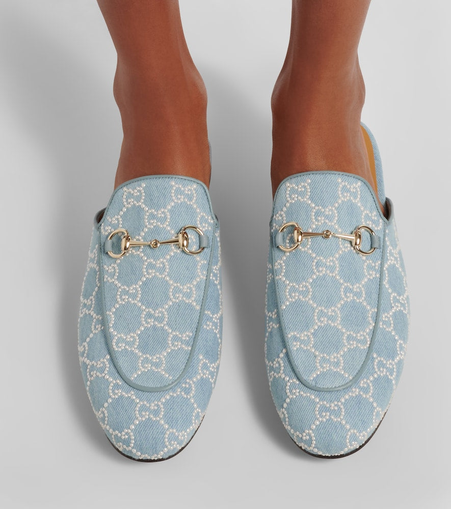 Gucci Princetown GG embellished mules - Blue Mules