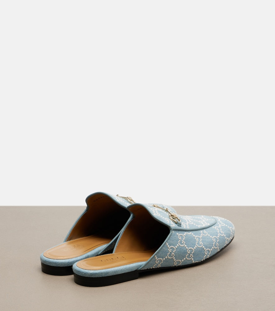 Gucci Princetown GG embellished mules - Blue Mules