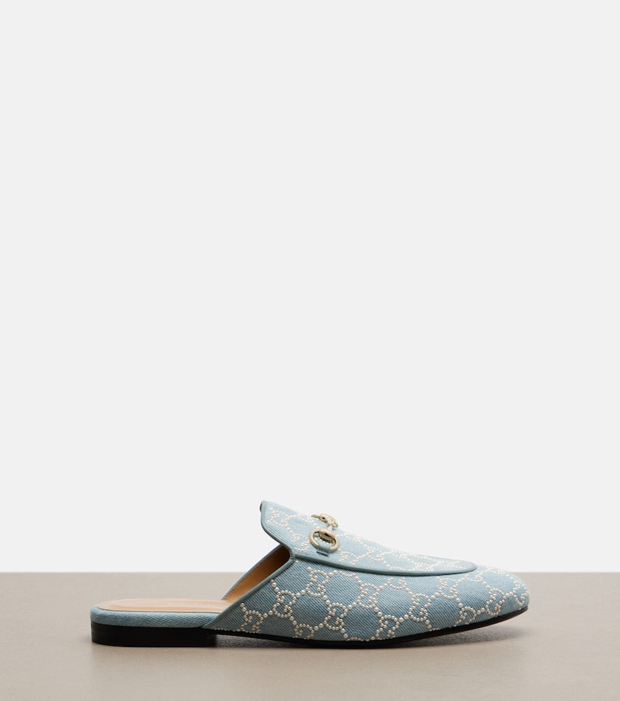 Gucci Princetown GG embellished mules - Blue Mules