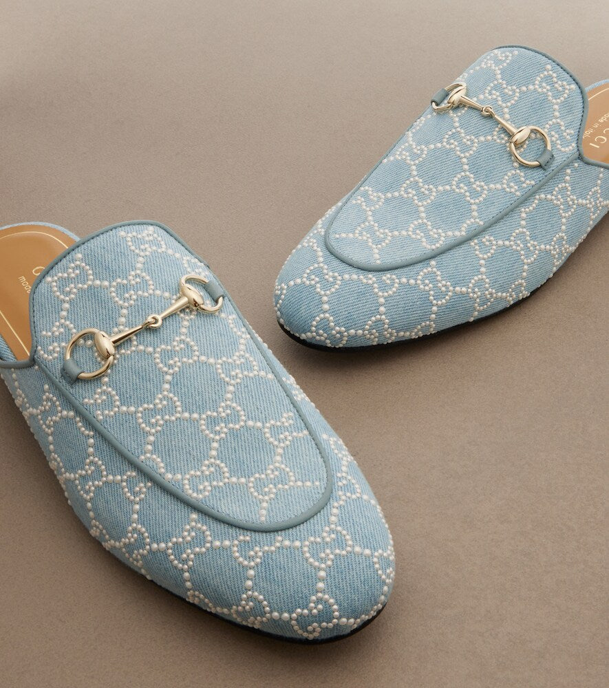 Gucci Princetown GG embellished mules - Blue Mules