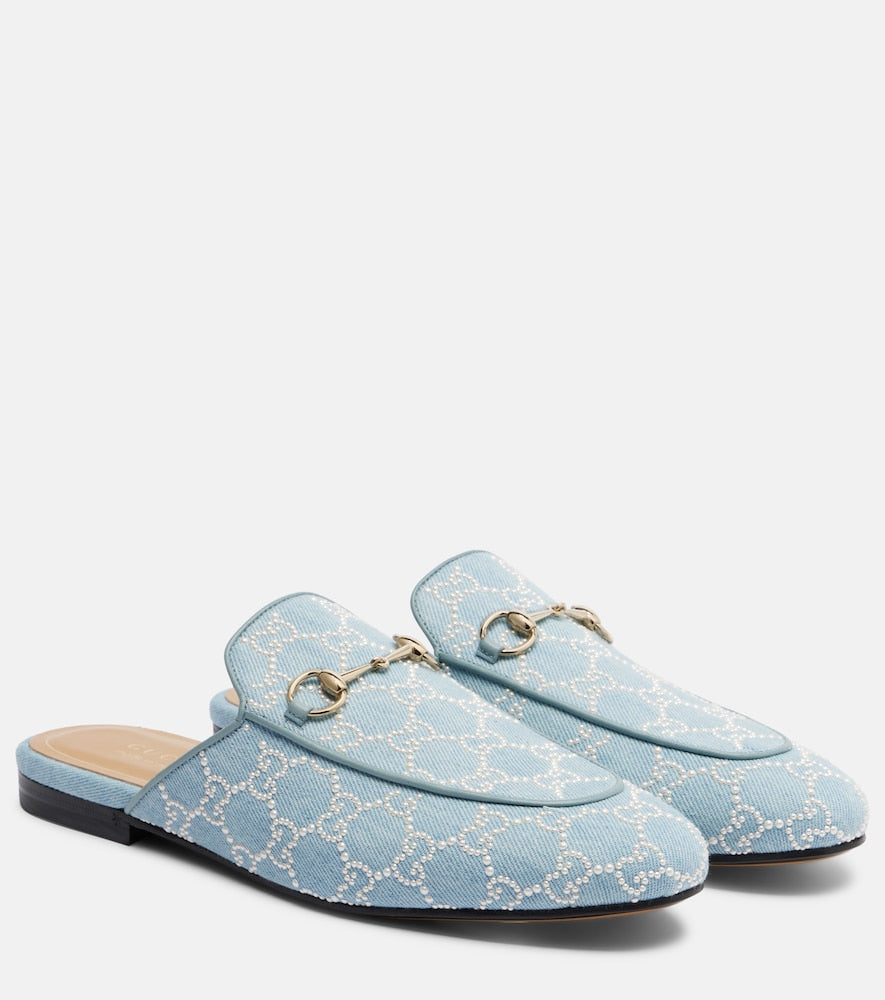 Gucci Princetown GG embellished mules - Blue Mules