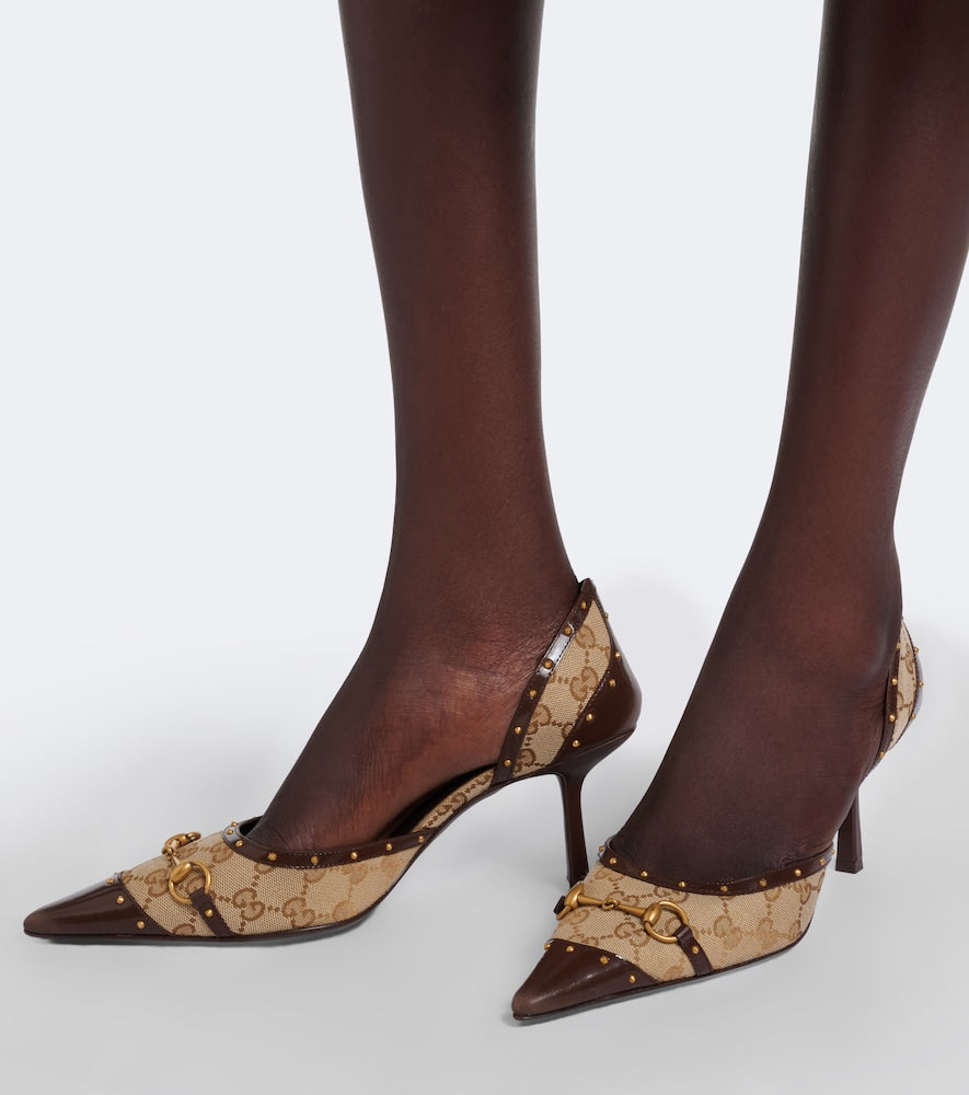 Gucci Savoy GG canvas leather-trimmed pumps in Beige - Mid Heel Pumps