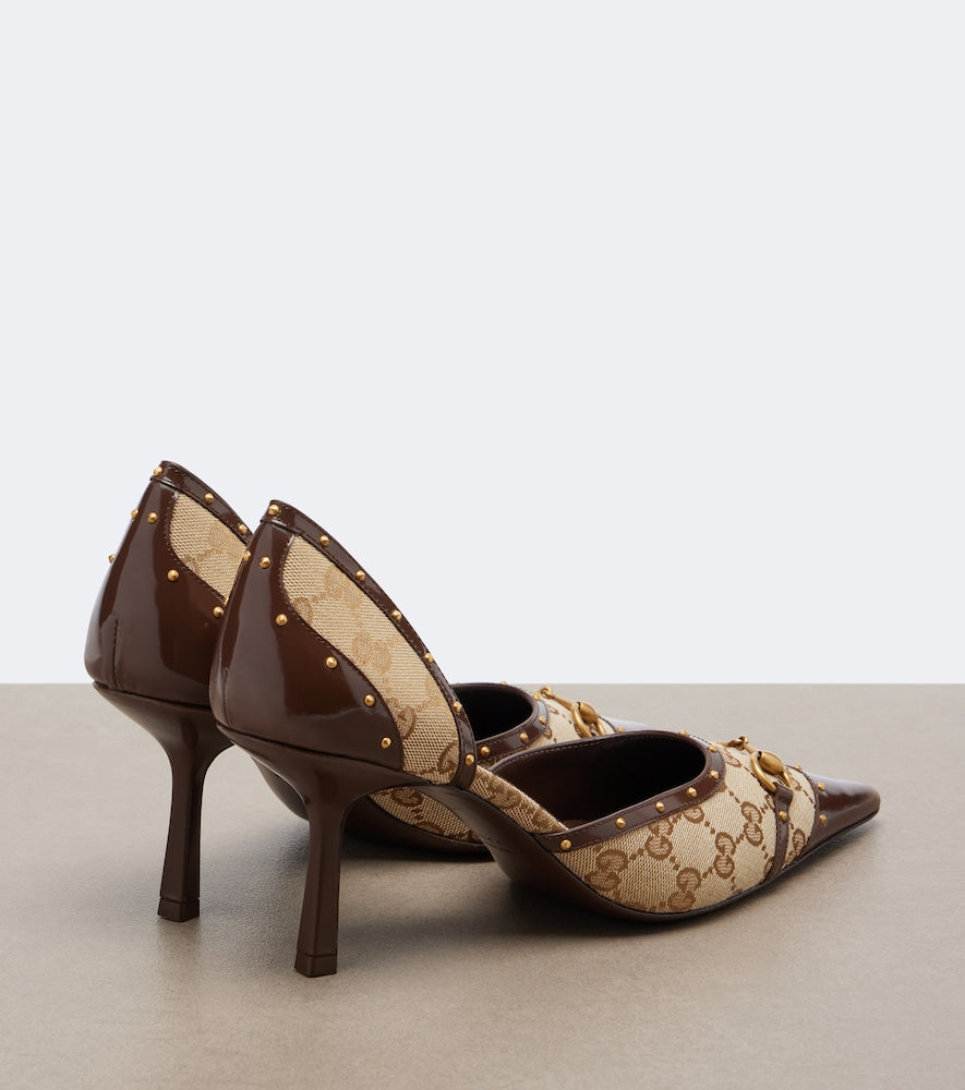 Gucci Savoy GG canvas leather-trimmed pumps in Beige - Mid Heel Pumps