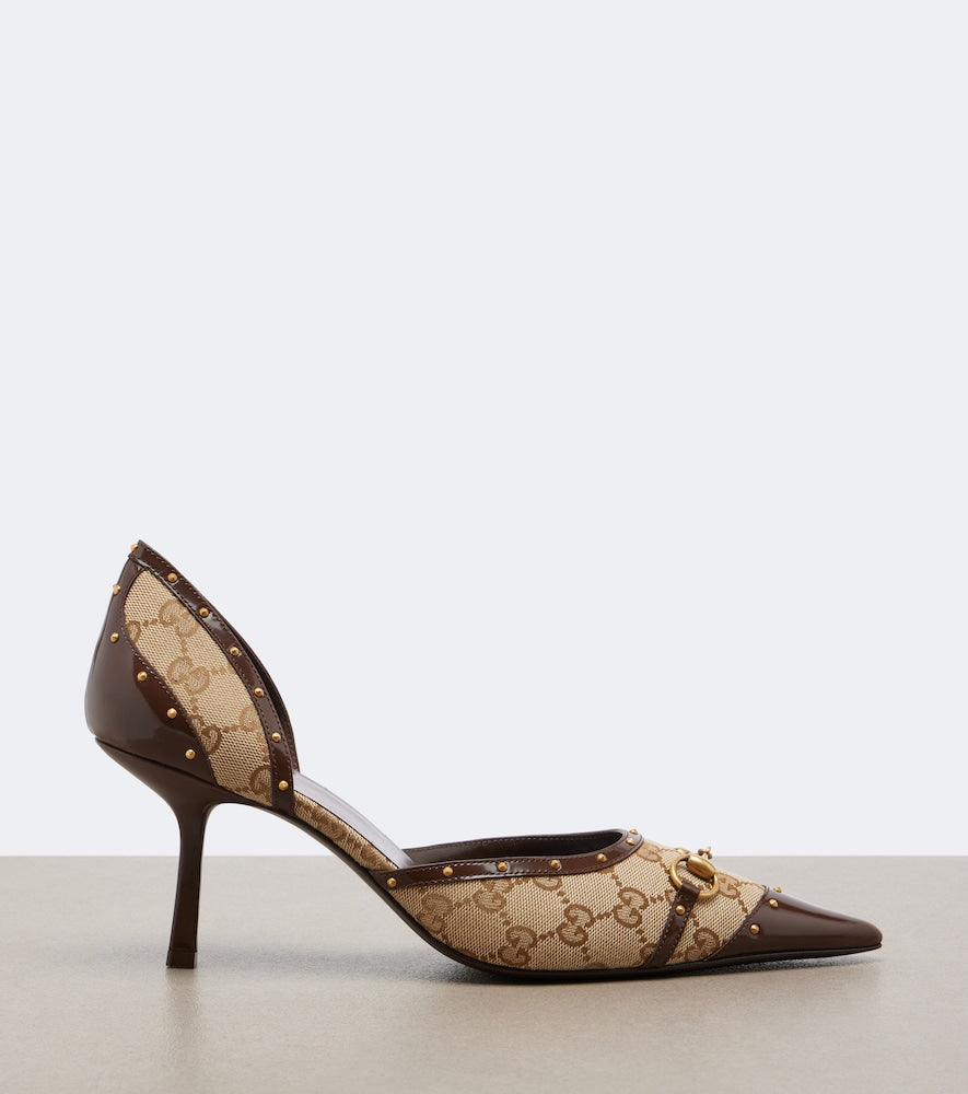 Gucci Savoy GG canvas leather-trimmed pumps in Beige - Mid Heel Pumps