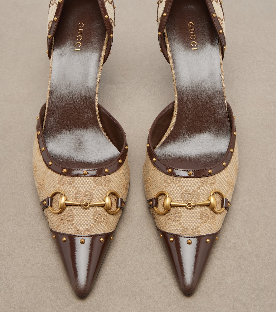 Gucci Savoy GG canvas leather-trimmed pumps in Beige - Mid Heel Pumps
