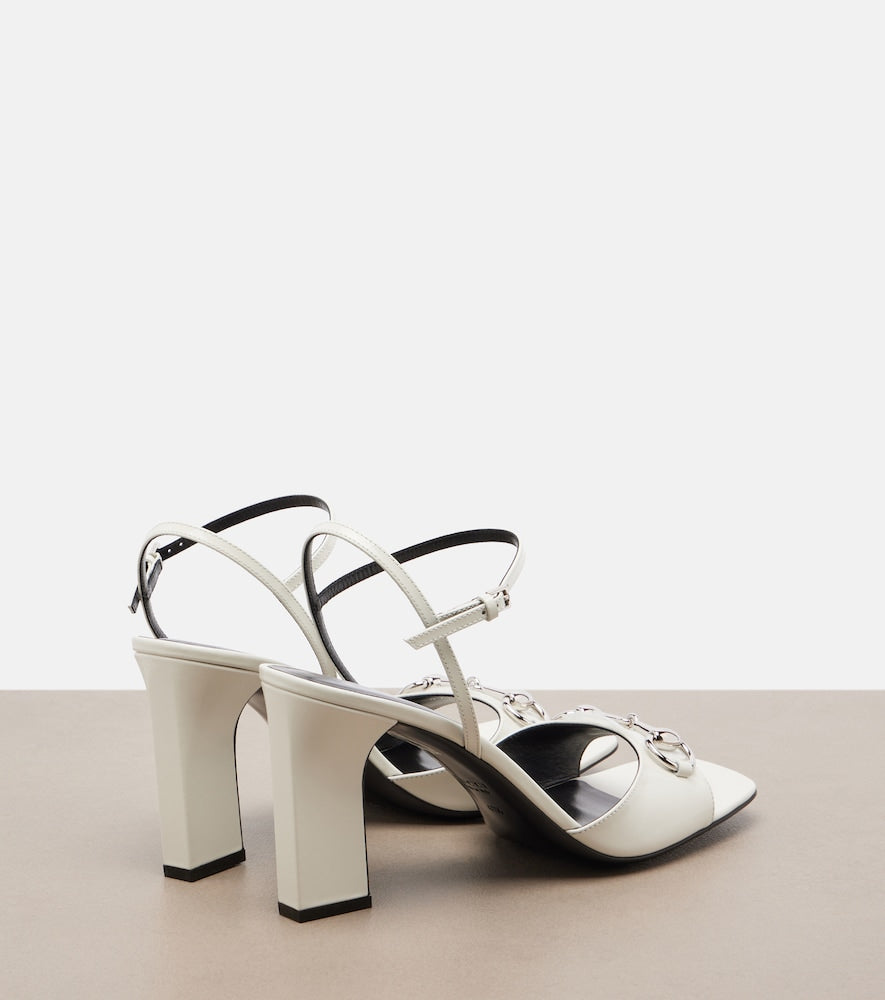 White Gucci Signora Horsebit leather sandals - Mid Heel Sandals