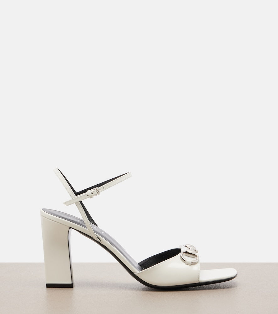 White Gucci Signora Horsebit leather sandals - Mid Heel Sandals