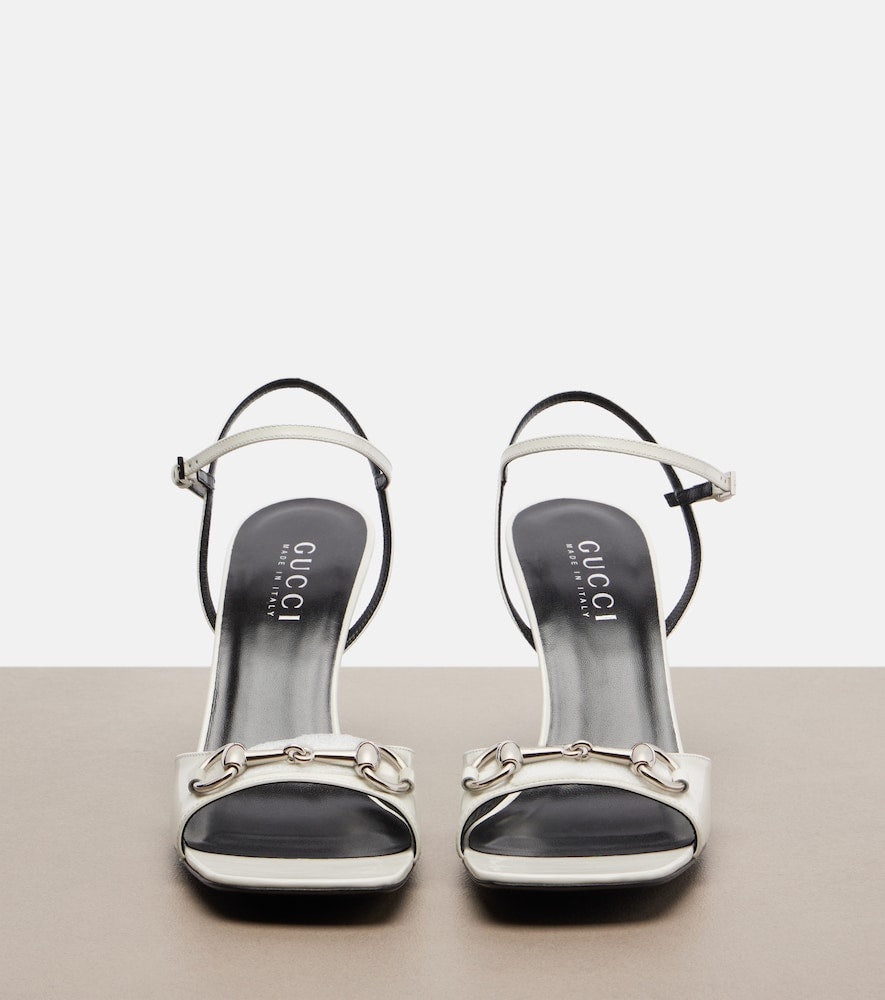 White Gucci Signora Horsebit leather sandals - Mid Heel Sandals