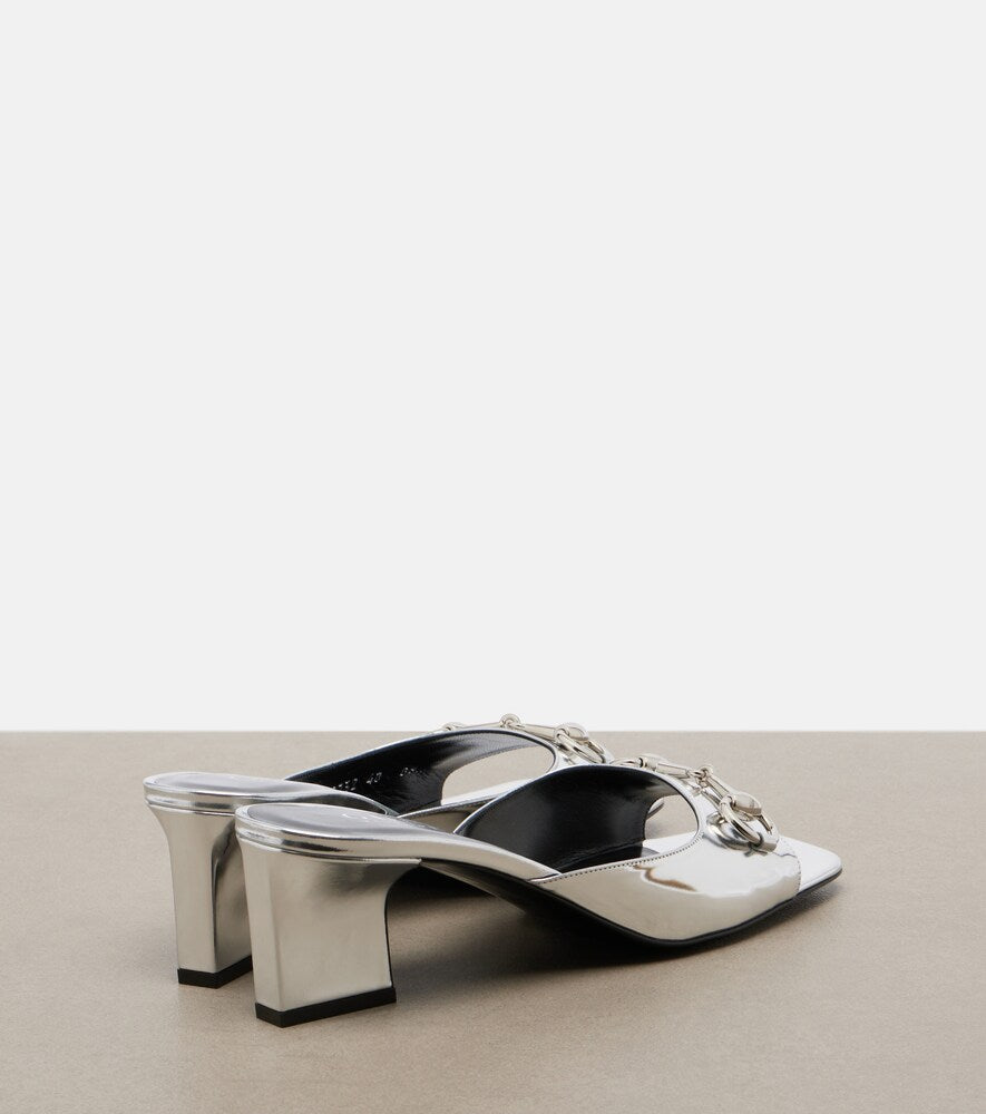 Silver Gucci Signora Horsebit metallic leather mules - Heeled Sandals