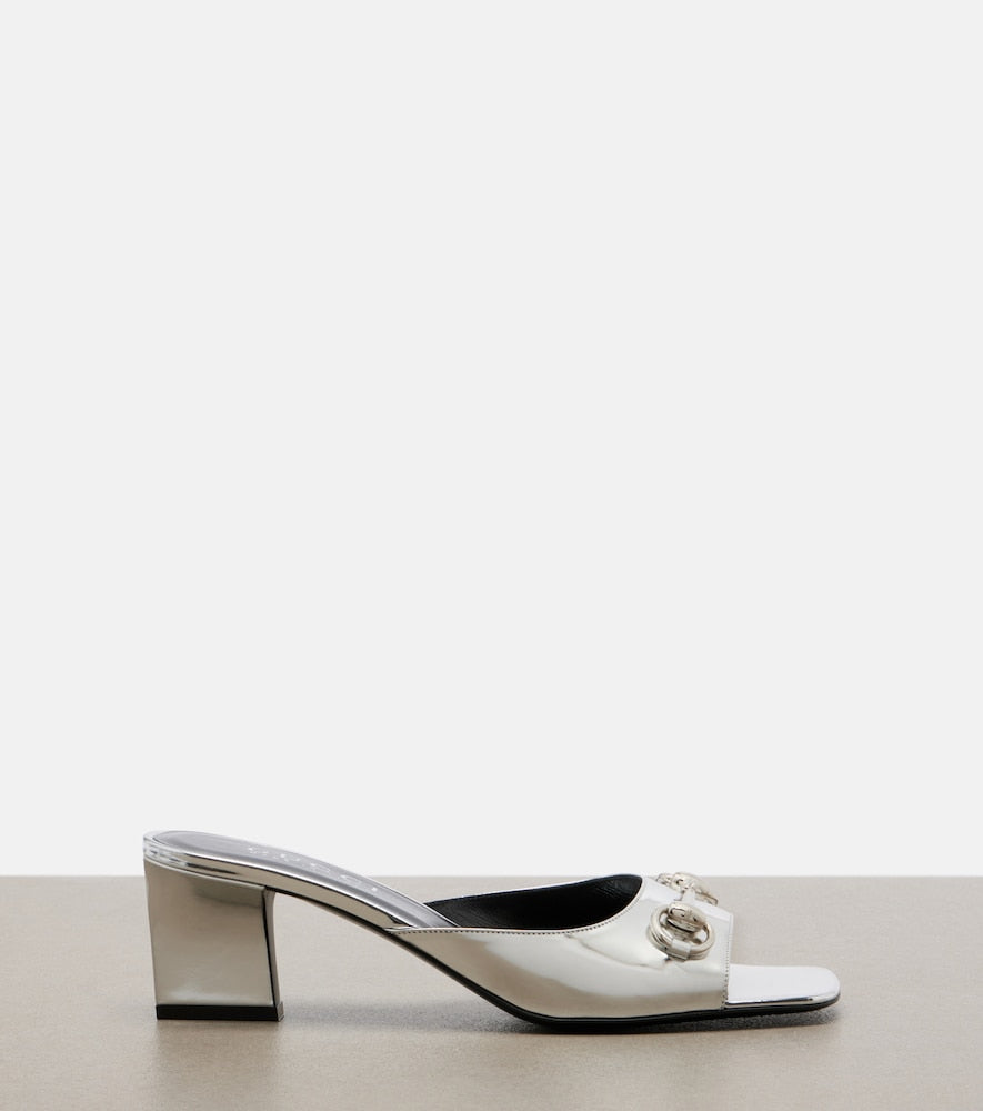 Silver Gucci Signora Horsebit metallic leather mules - Heeled Sandals