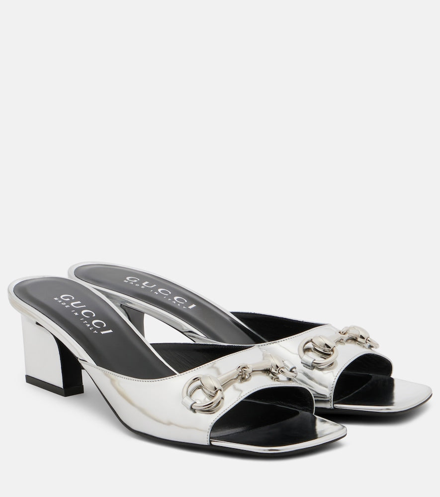 Silver Gucci Signora Horsebit metallic leather mules - Heeled Sandals