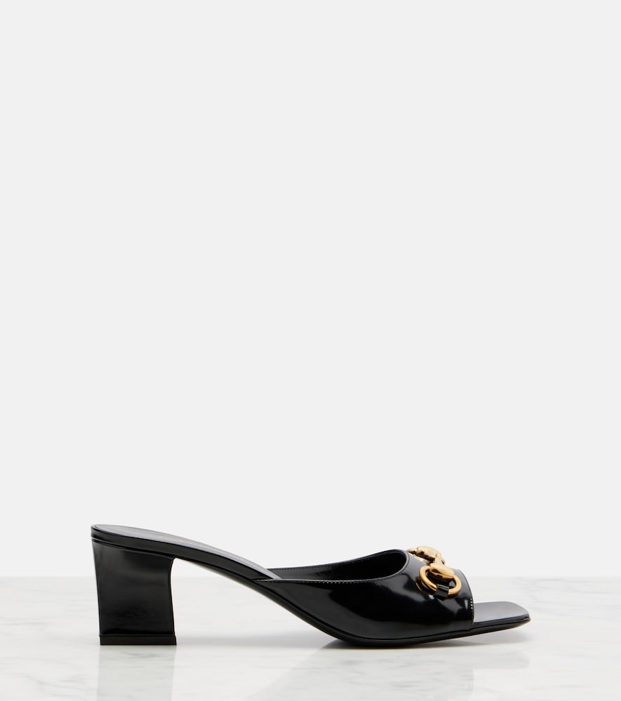 Gucci Signora Horsebit patent leather mules - Black Heeled Sandals