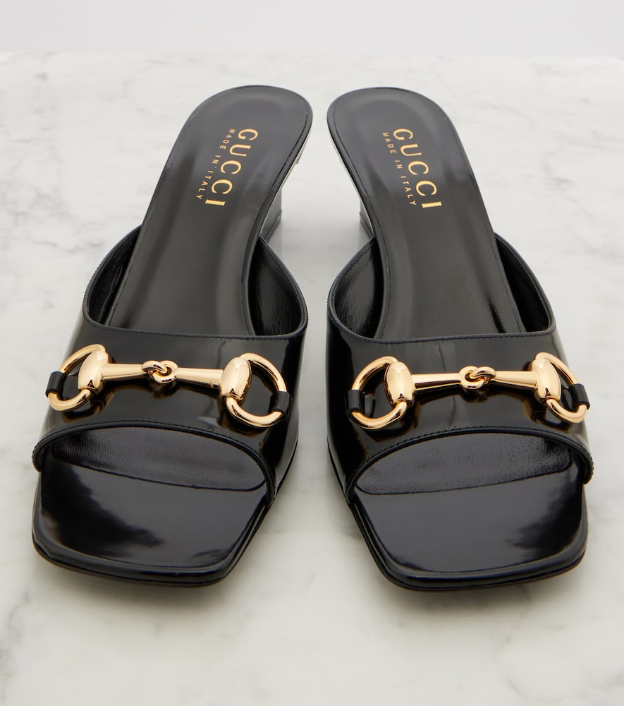 Gucci Signora Horsebit patent leather mules - Black Heeled Sandals
