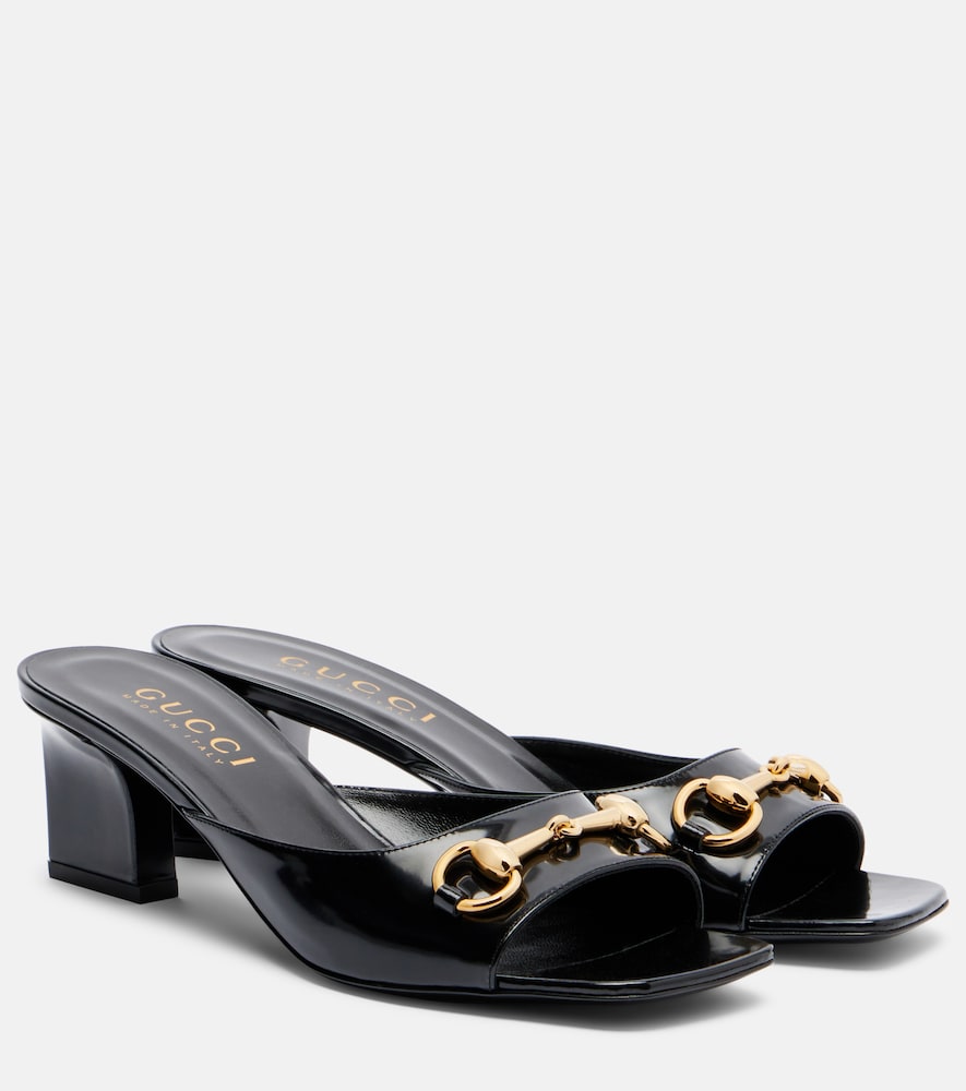 Gucci Signora Horsebit patent leather mules - Black Heeled Sandals