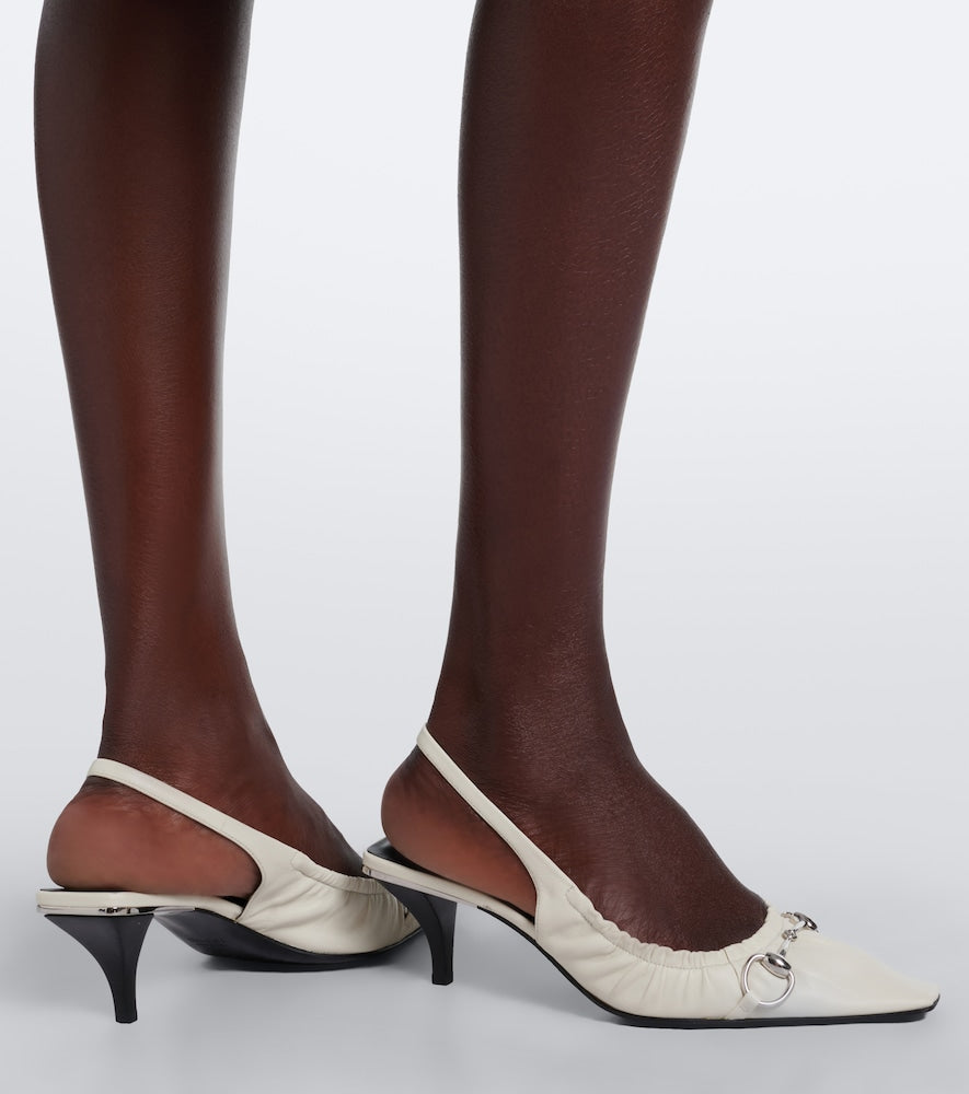 Gucci Vittoria Horsebit leather slingback pumps (White) - Mid Heel Pumps