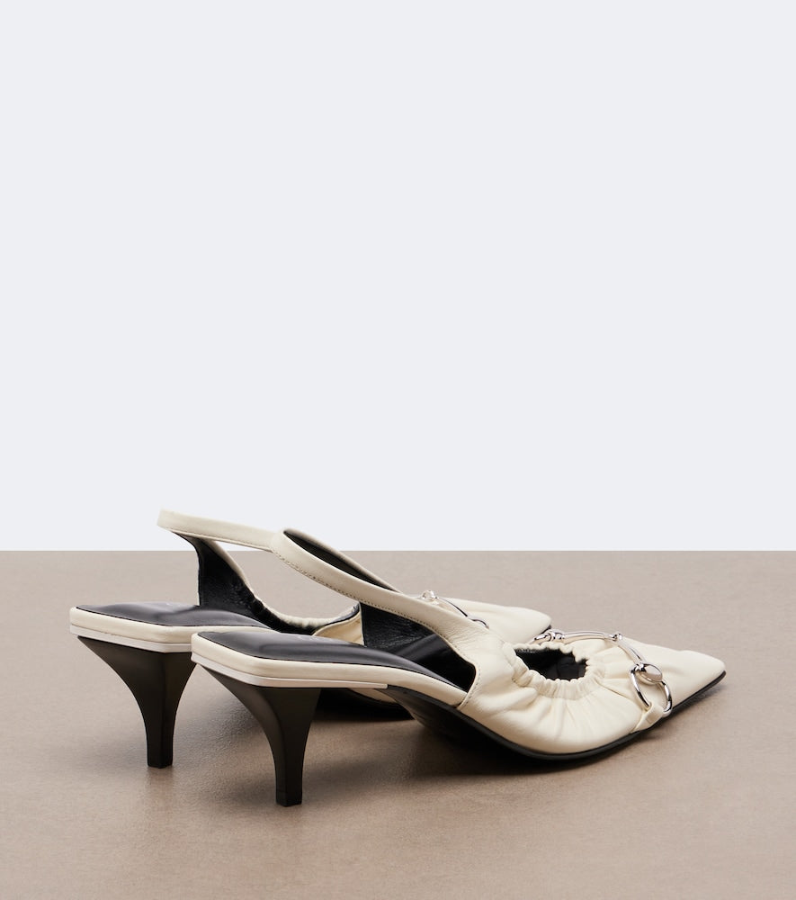 Gucci Vittoria Horsebit leather slingback pumps (White) - Mid Heel Pumps