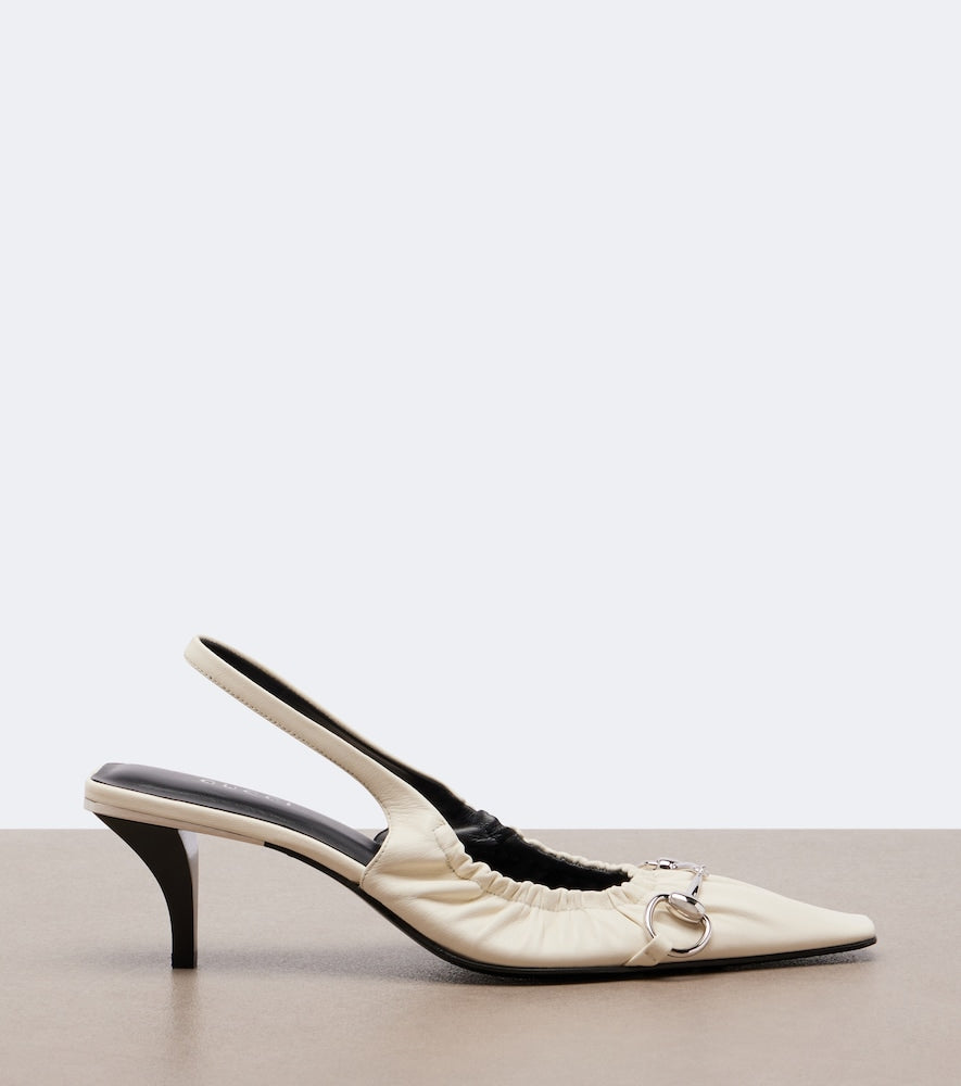 Gucci Vittoria Horsebit leather slingback pumps (White) - Mid Heel Pumps