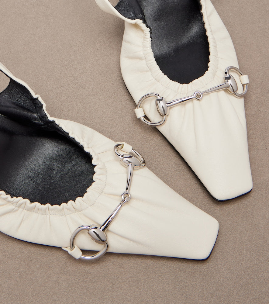 Gucci Vittoria Horsebit leather slingback pumps (White) - Mid Heel Pumps
