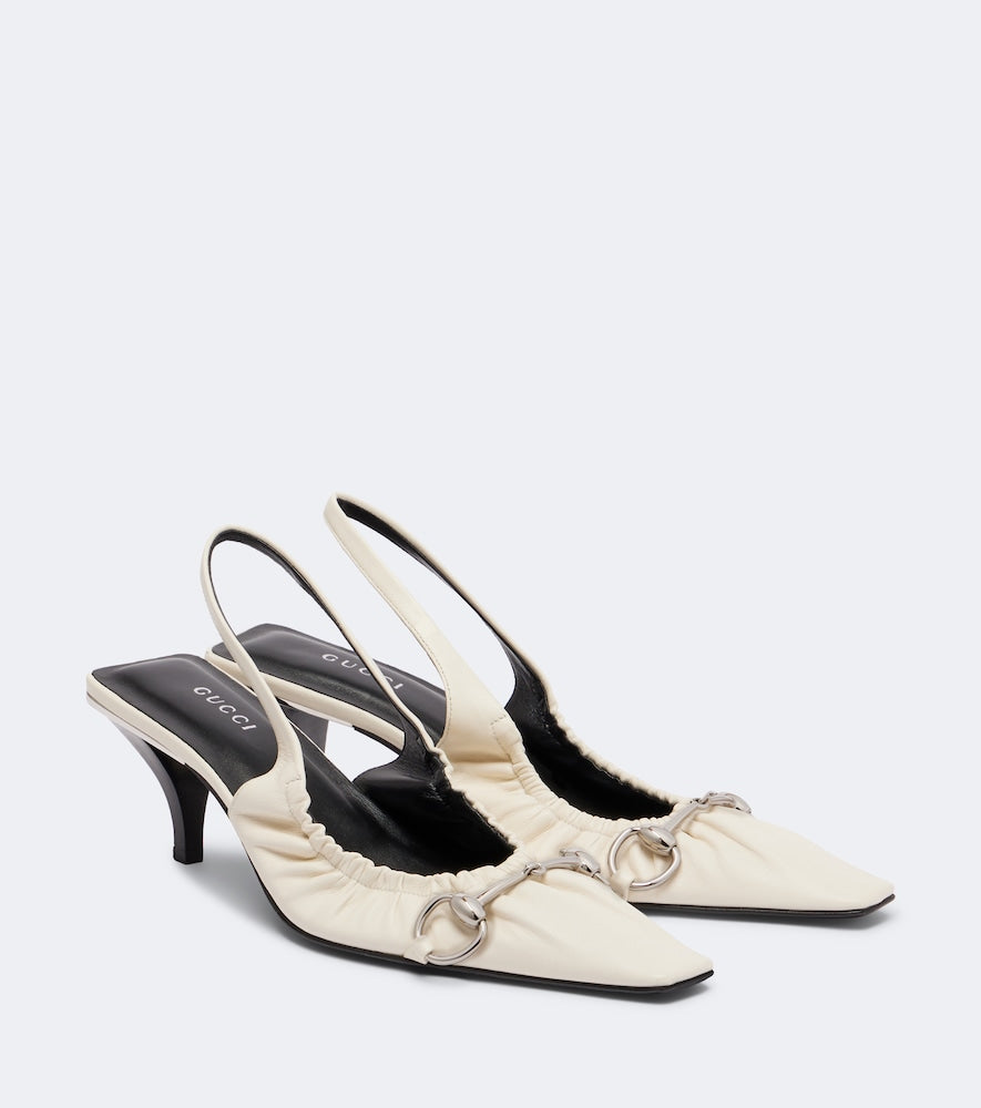 Gucci Vittoria Horsebit leather slingback pumps (White) - Mid Heel Pumps