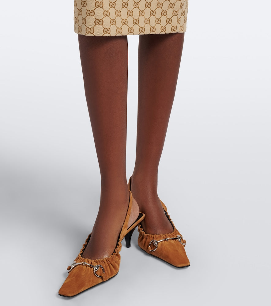 Gucci Vittoria Horsebit suede slingback pumps - Brown Mid Heel Pumps