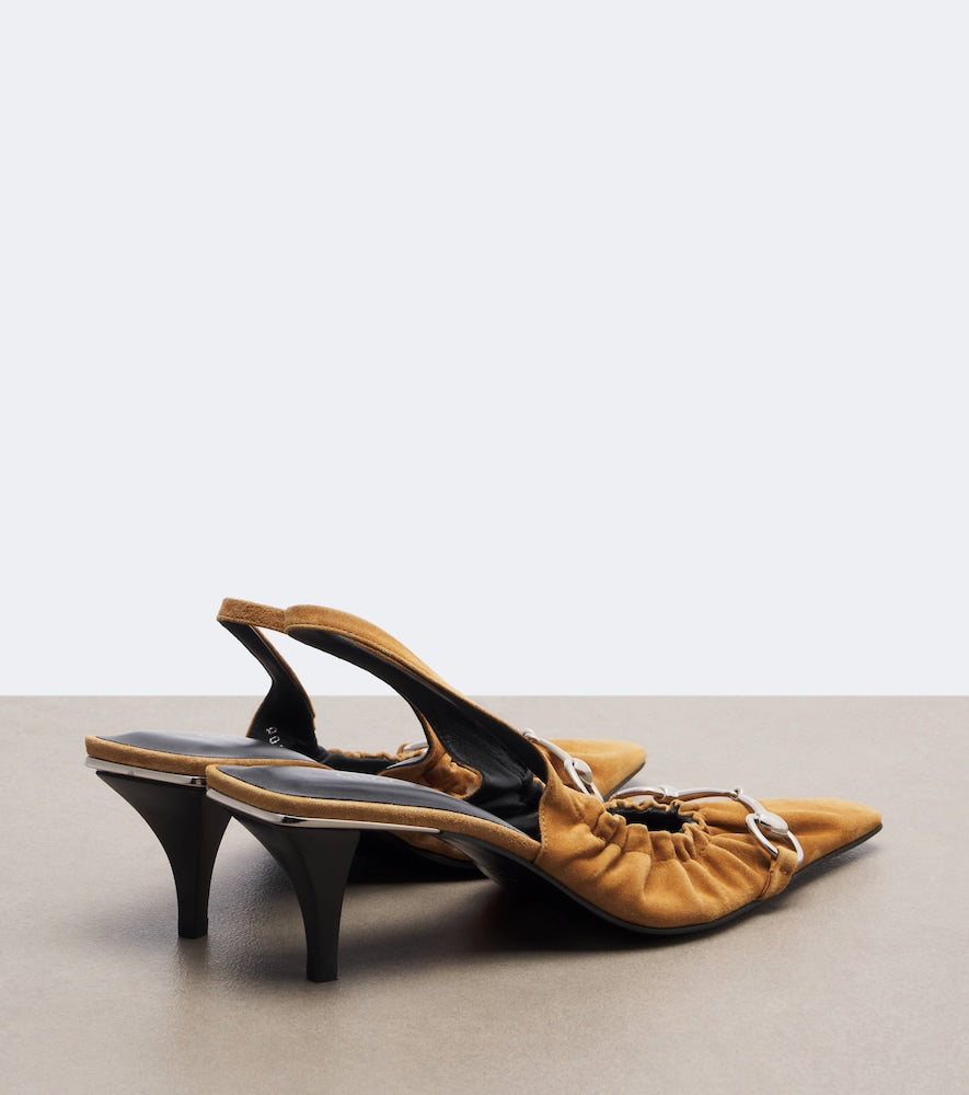 Gucci Vittoria Horsebit suede slingback pumps - Brown Mid Heel Pumps